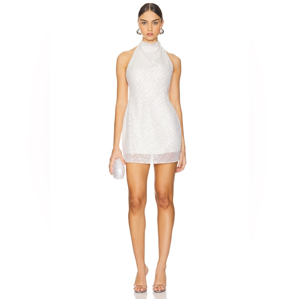 Shona Joy Cream High Neck Mini Dress
